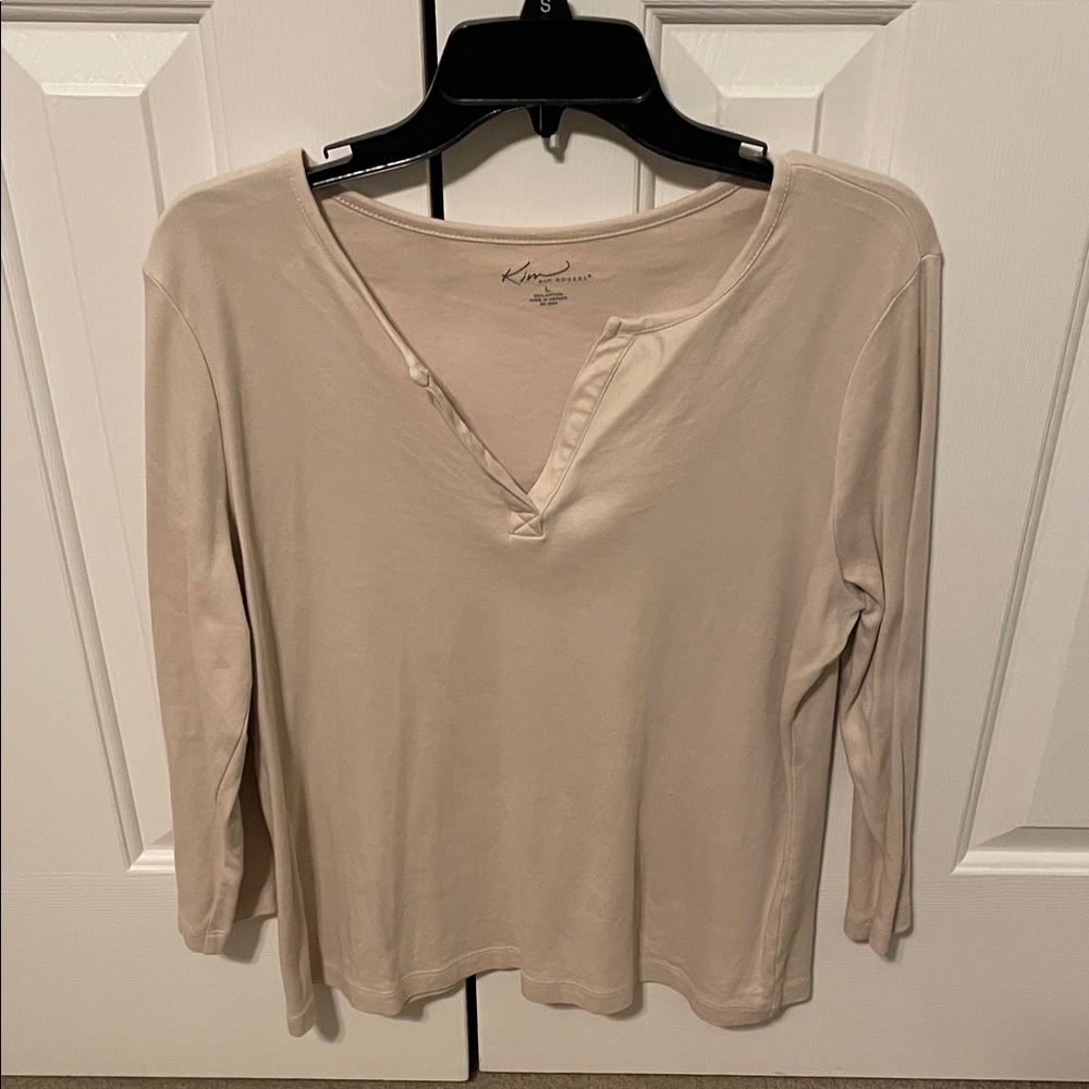 Kim Rogers Women's Beige Long Sleeve Top Large (Like New)